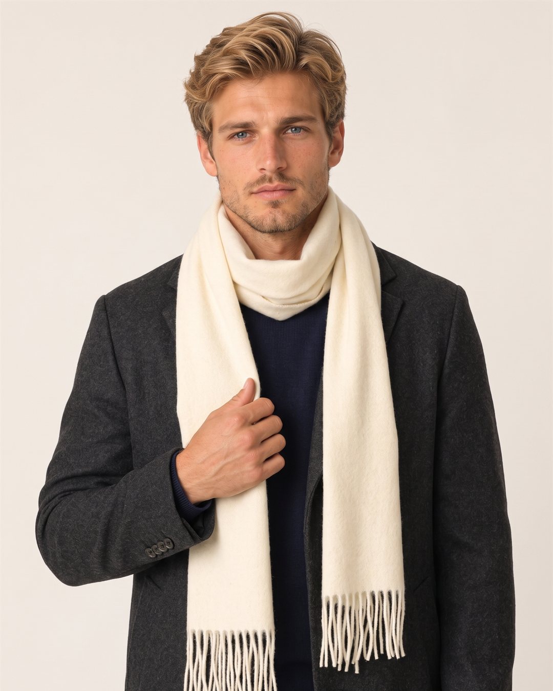 Edinburgh Wool Scarf in Cream — color view