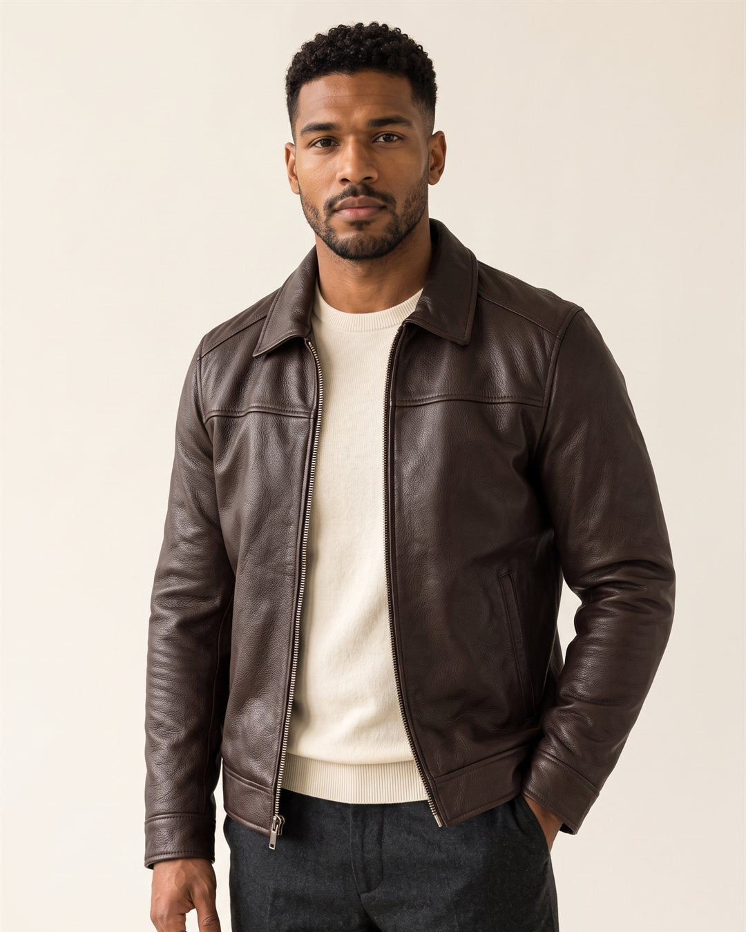 Florence Leather Jacket in Dark-brown — color view