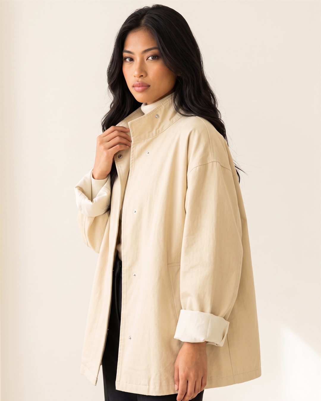 Lyon Short Trench in Cream — color view