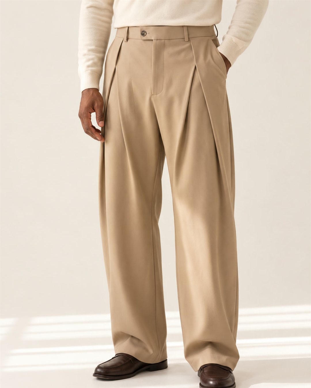 Naples Pleated Trousers in Khaki — color view