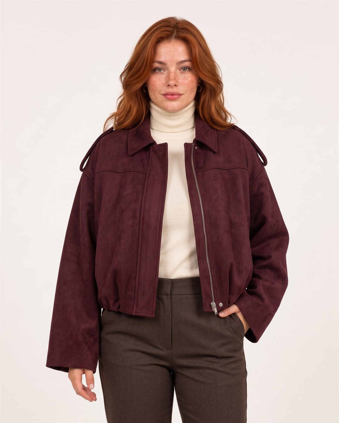 Siena Suede Jacket in Burgundy — color view