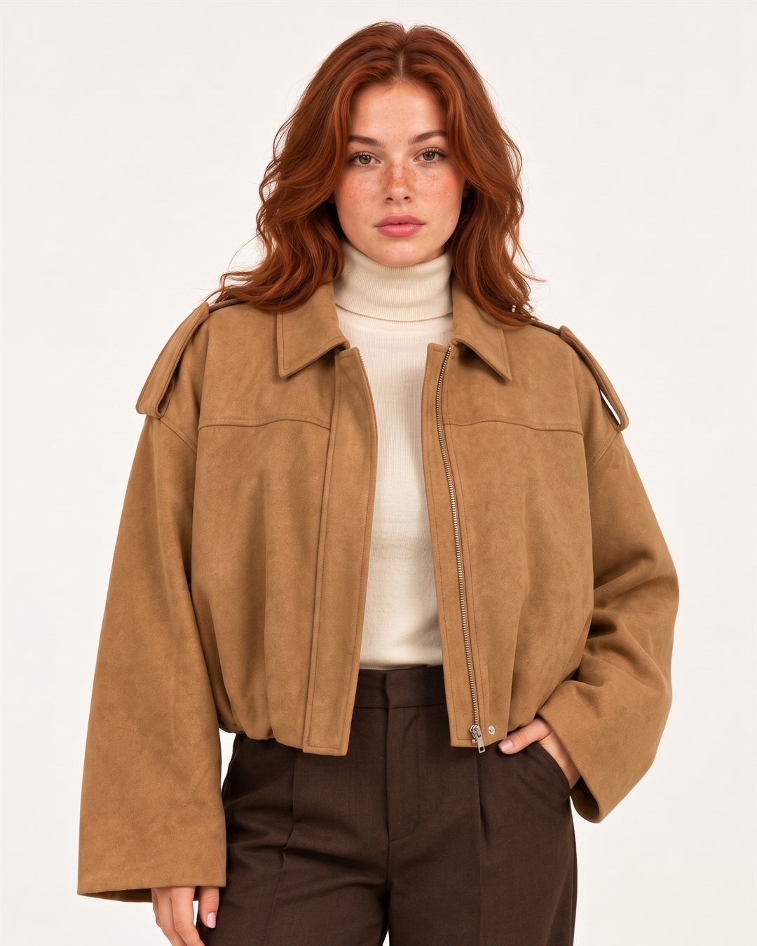 Siena Suede Jacket in Camel — color view
