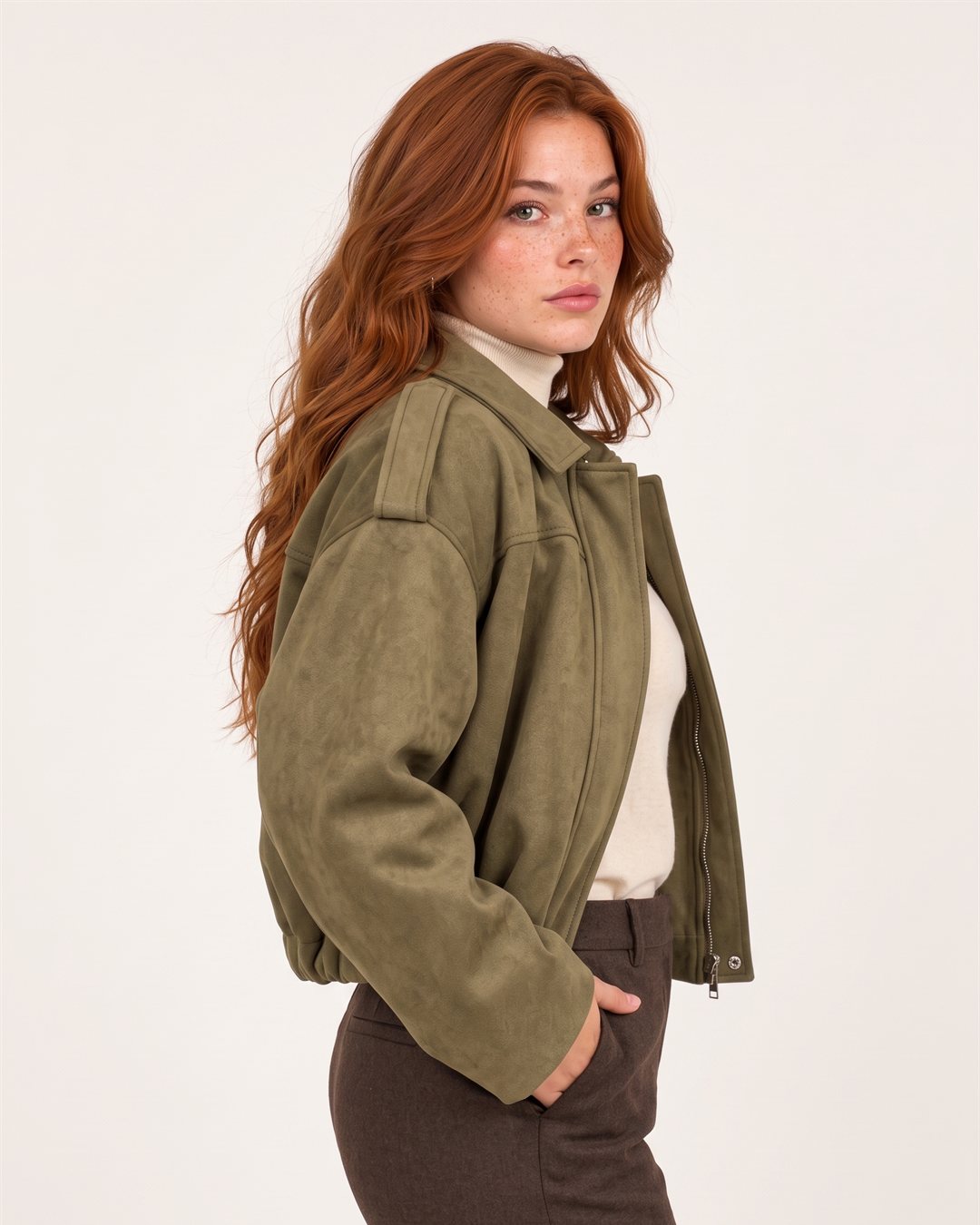 Siena Suede Jacket in Olive — color view
