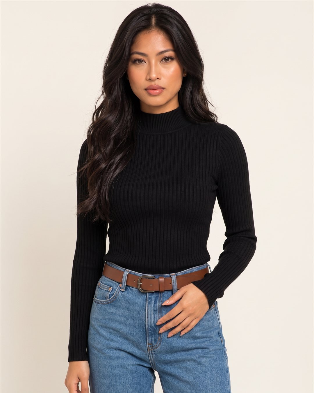 Tallinn Velvet-Lined Turtleneck in Black — color view