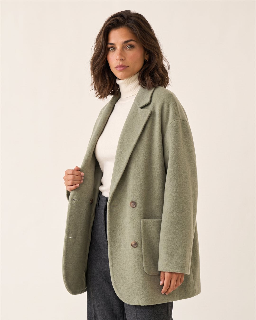 Vienna Wool Coat in Sage — color view
