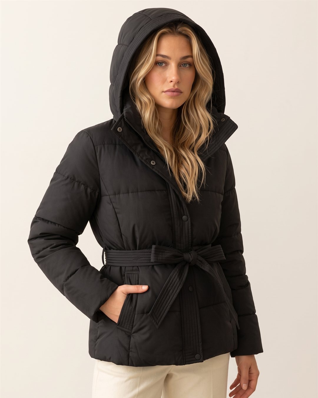 Zermatt Belted Puffer in Black — color view
