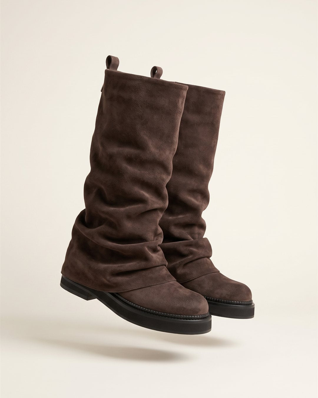 Antwerp Slouch Boots in Chocolate-suede — color view