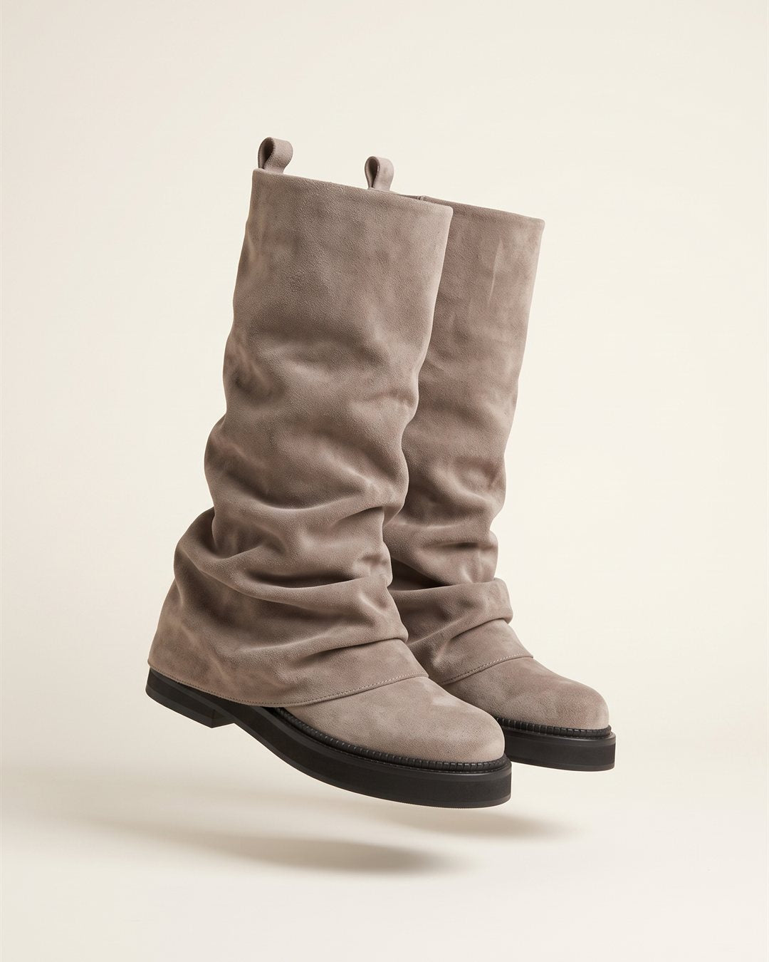 Antwerp Slouch Boots in Taupe-suede — color view