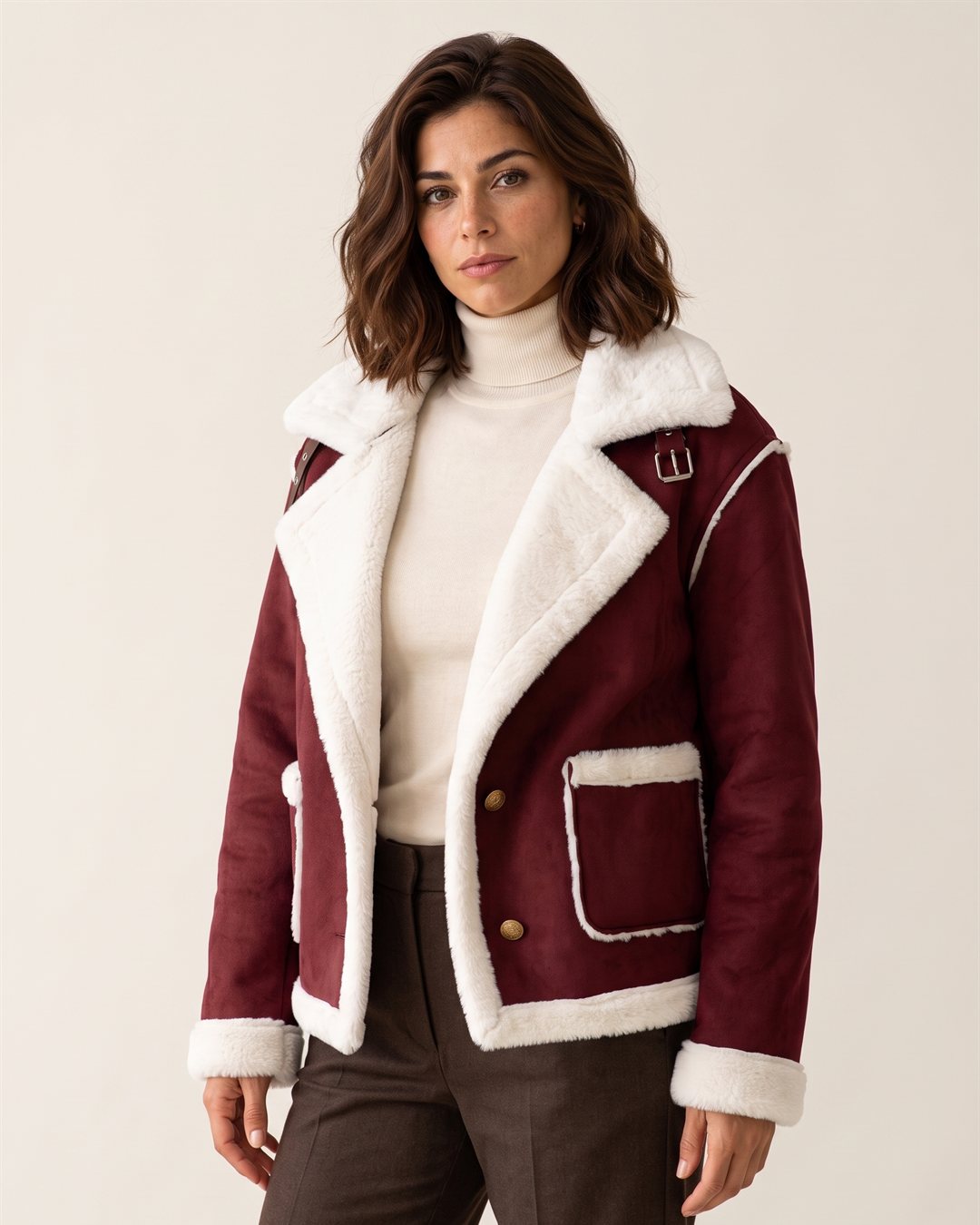 Bruges Shearling Jacket in Burgundy — color view