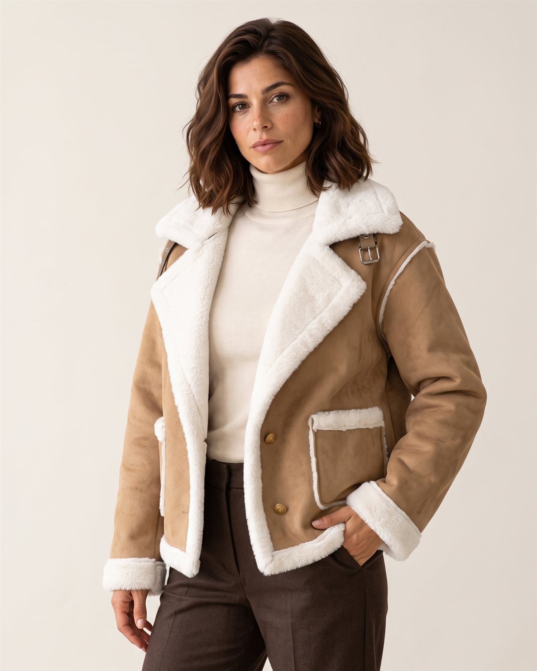 Bruges Shearling Jacket in Camel — color view