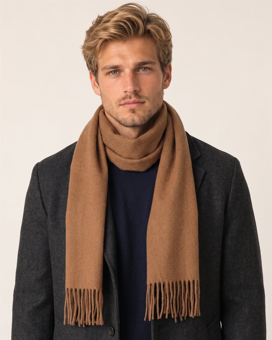 Edinburgh Wool Scarf in Camel — color view