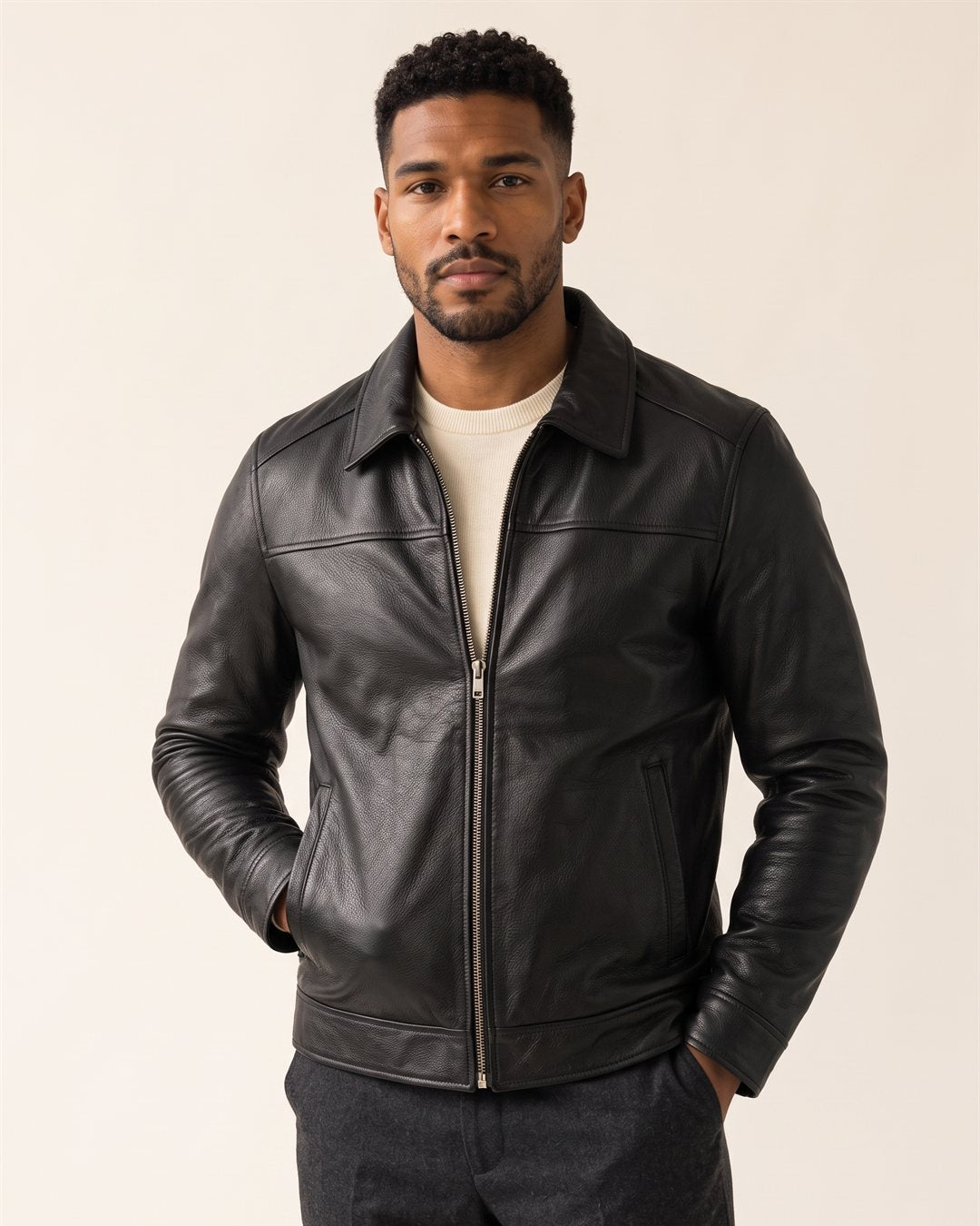 Florence Leather Jacket in Black — color view