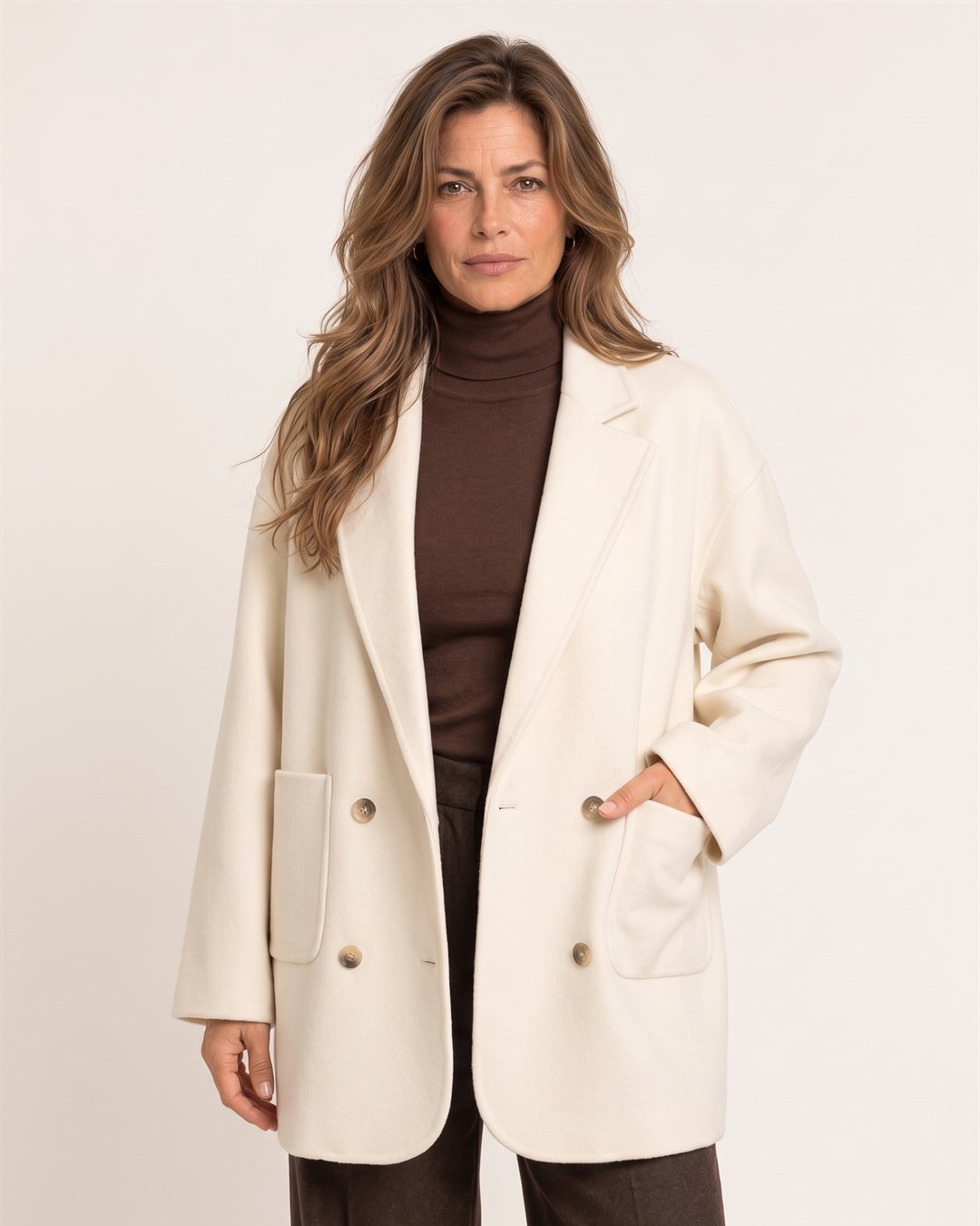 Geneva Oversized Coat in Ivory — color view
