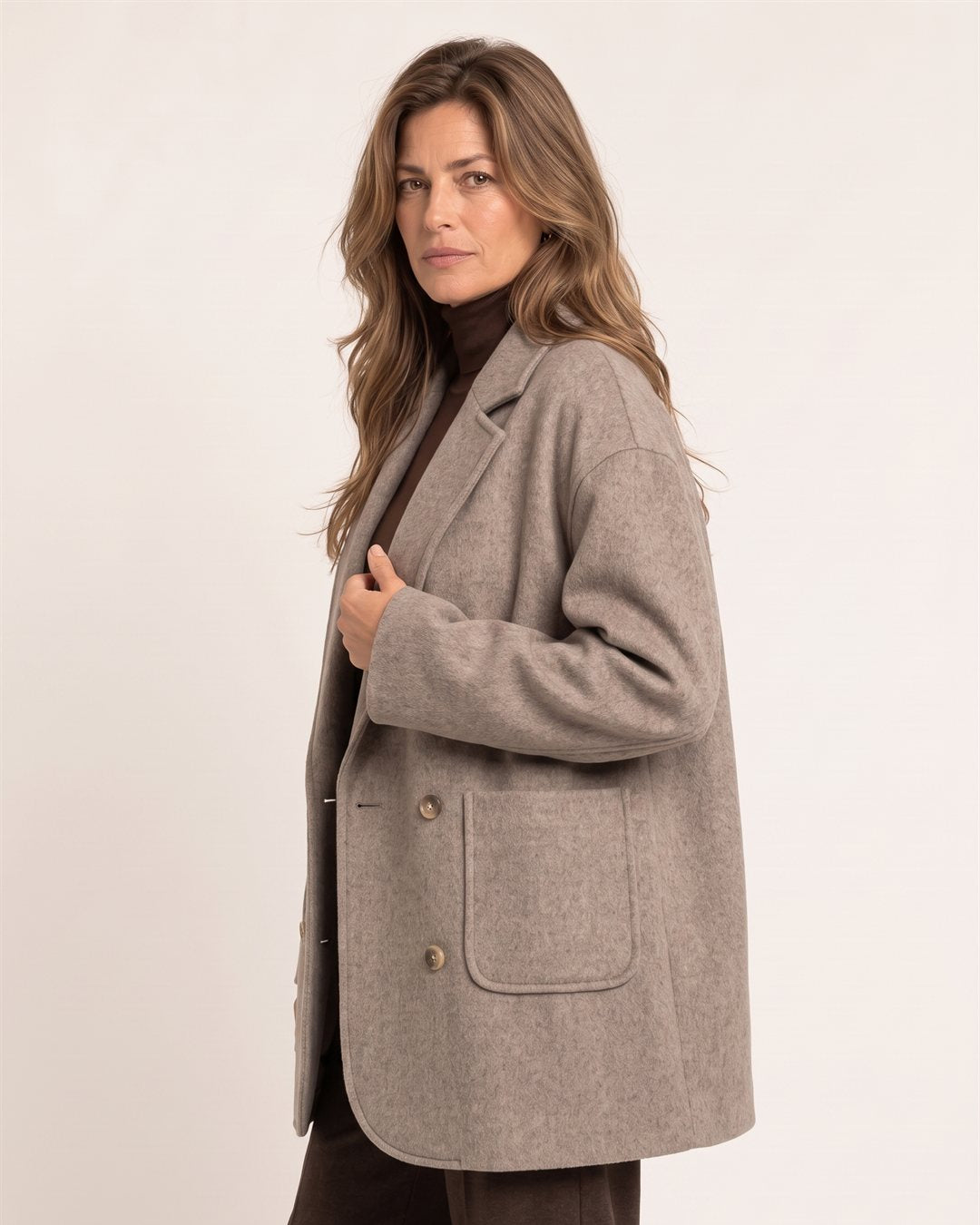 Geneva Oversized Coat in Mocha — color view