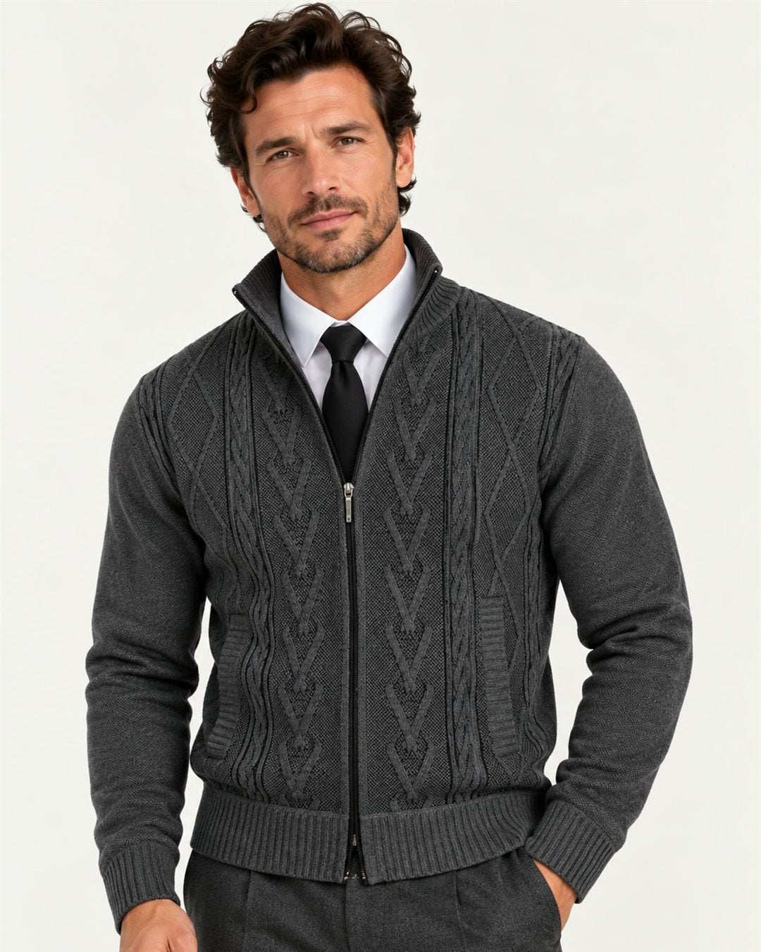 Lugano Knit Jacket in Charcoal — color view