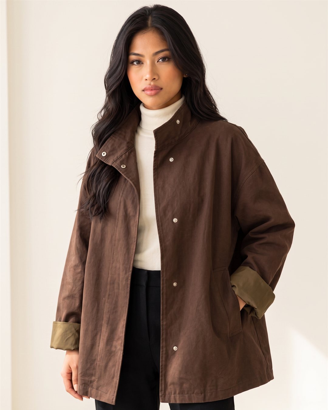 Lyon Short Trench in Cognac — color view