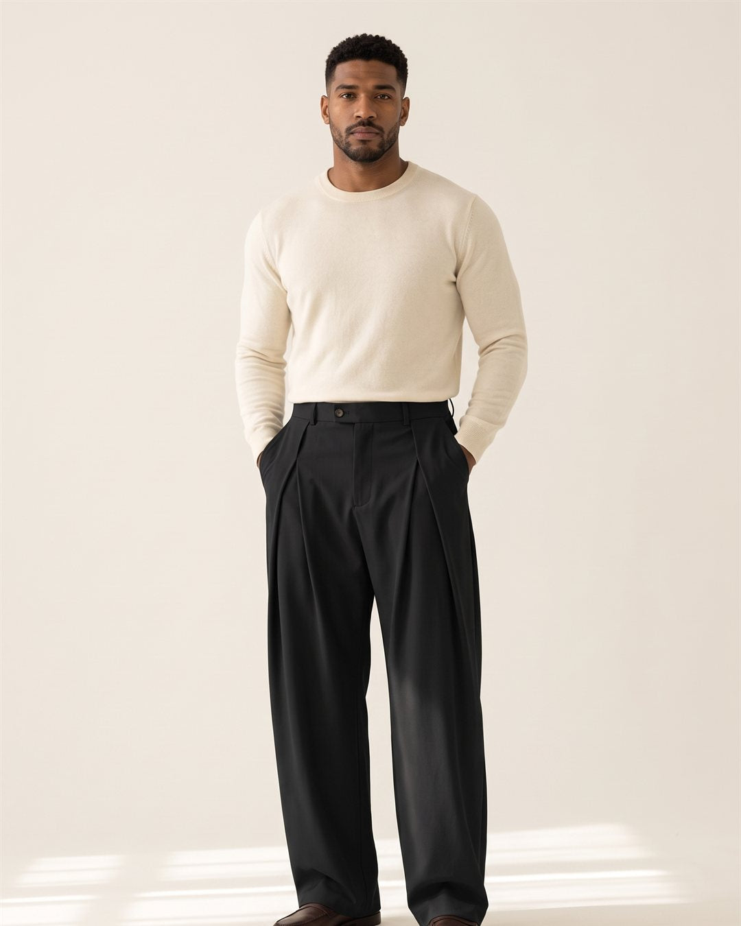 Naples Pleated Trousers in Black — color view