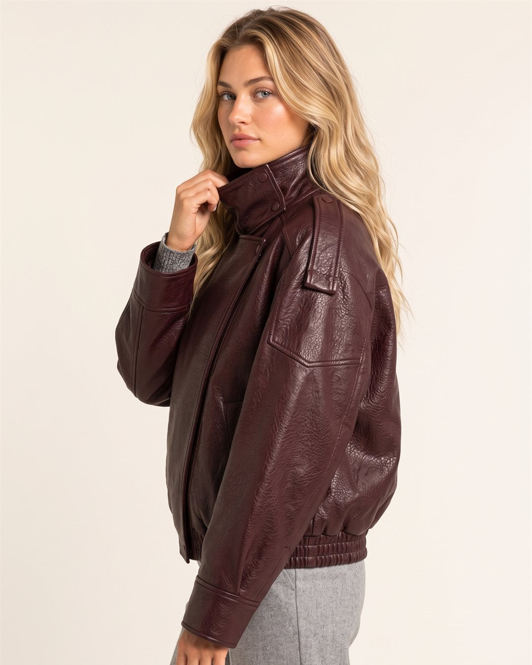 Oslo Biker Jacket in Burgundy — color view
