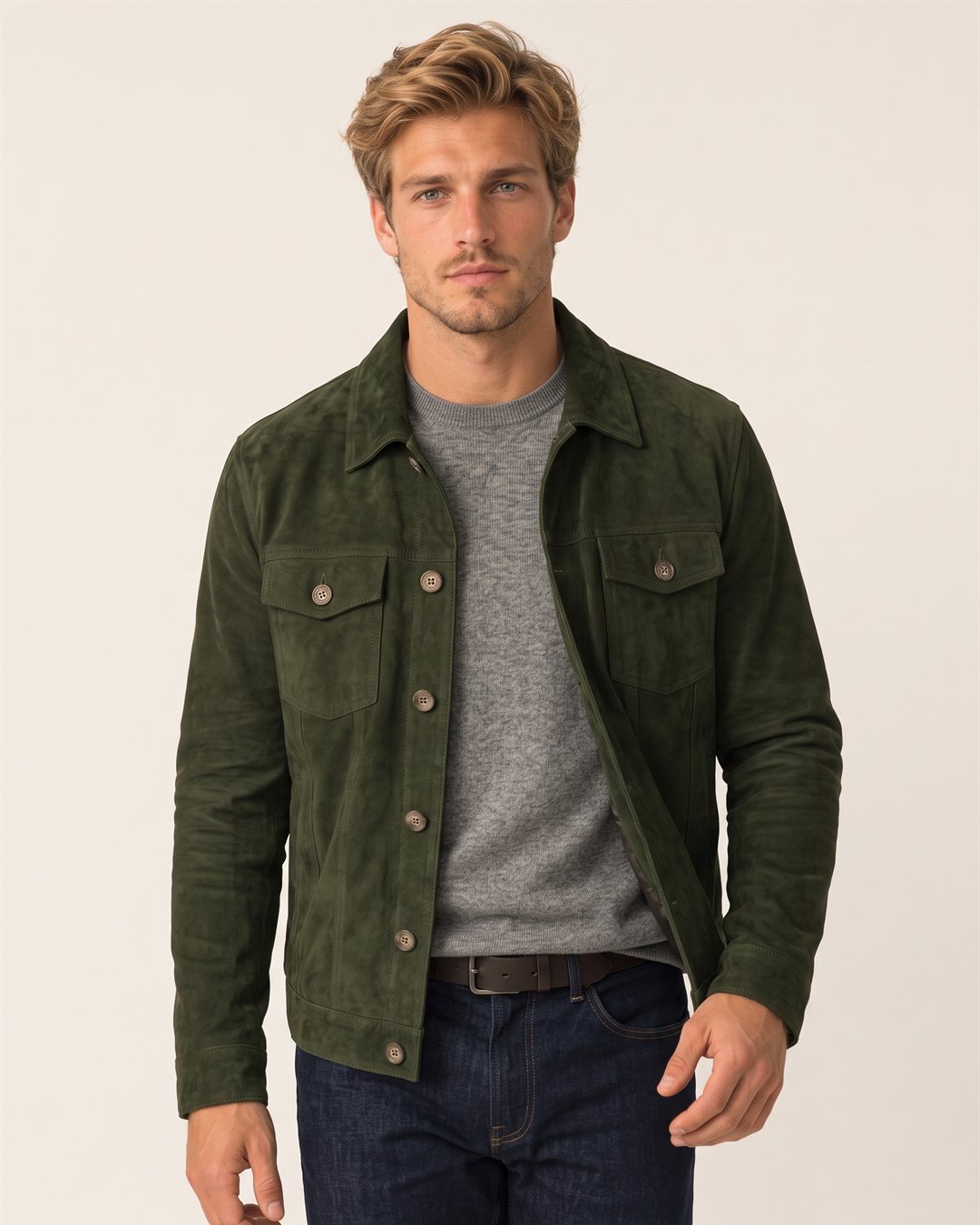 Toledo Suede Jacket in Olive — color view