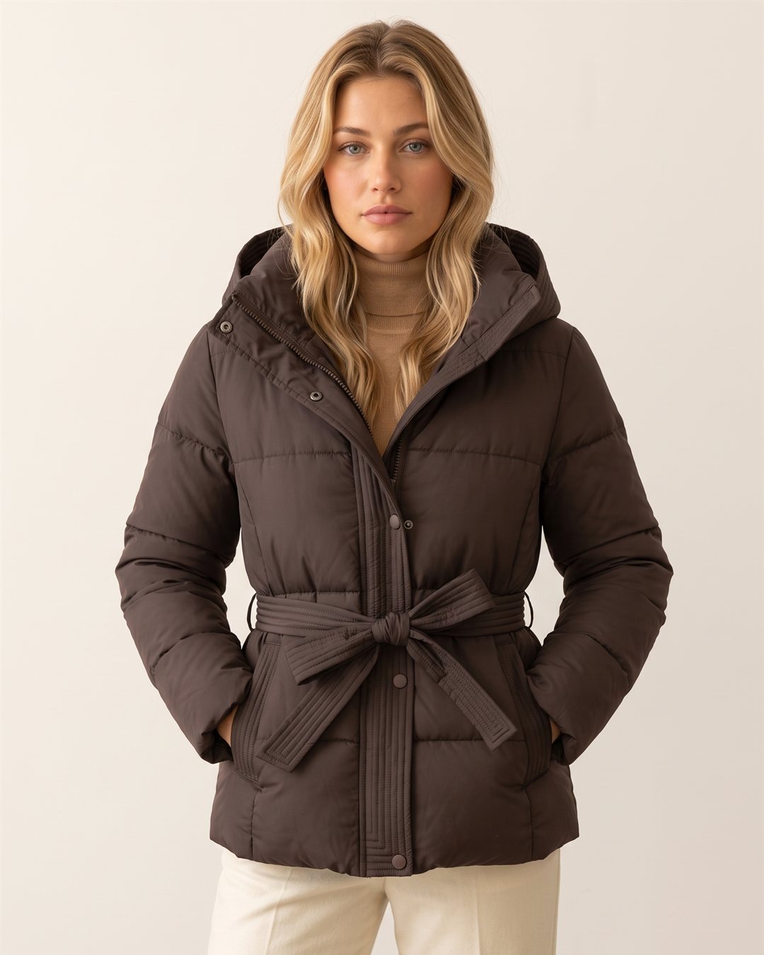 Zermatt Belted Puffer in Chocolate — color view