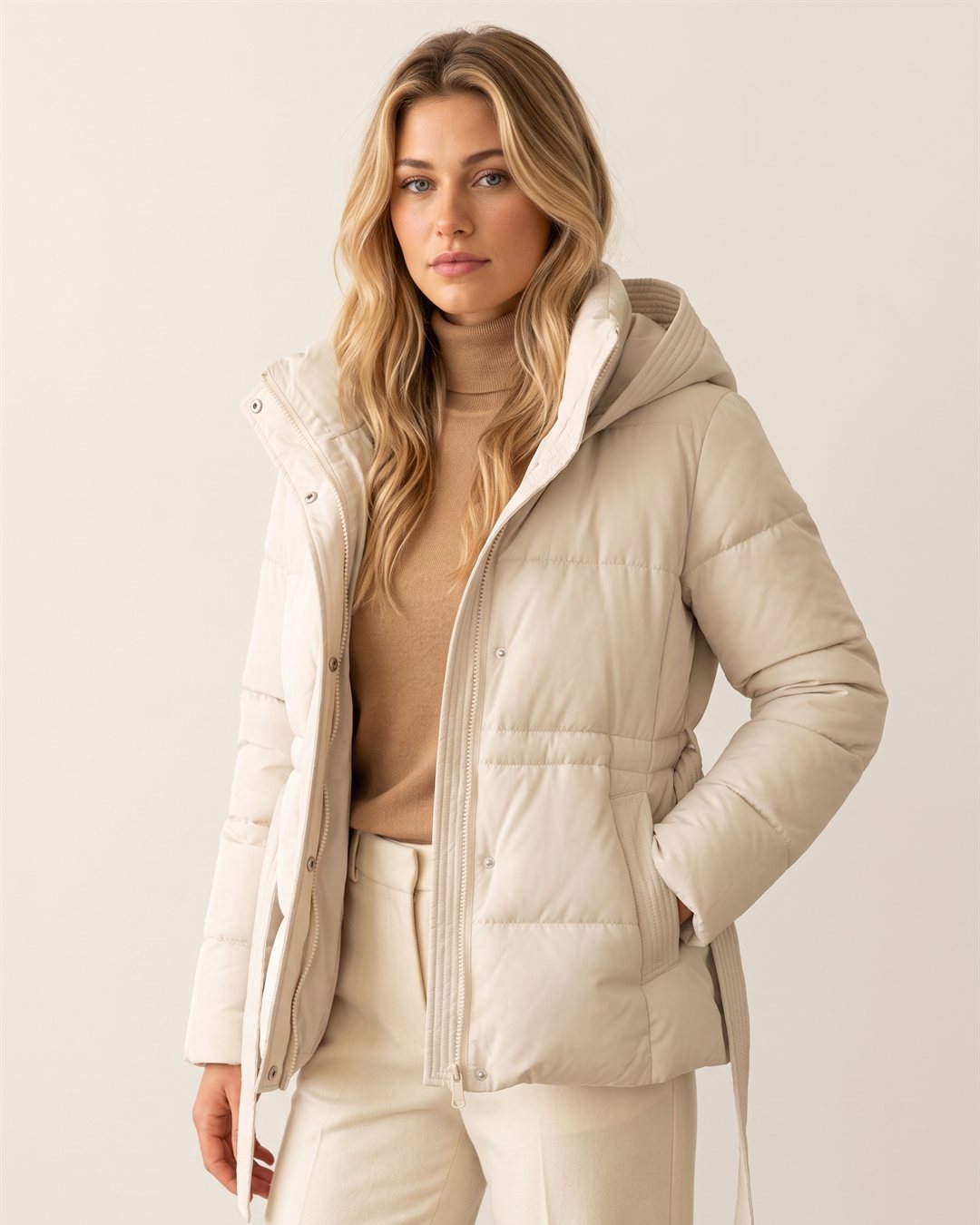 Zermatt Belted Puffer in Cream — color view